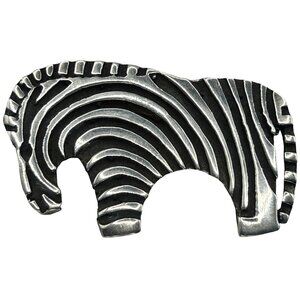 Vintage Artisan 925 Sterling Silver Zebra Brooch Pin